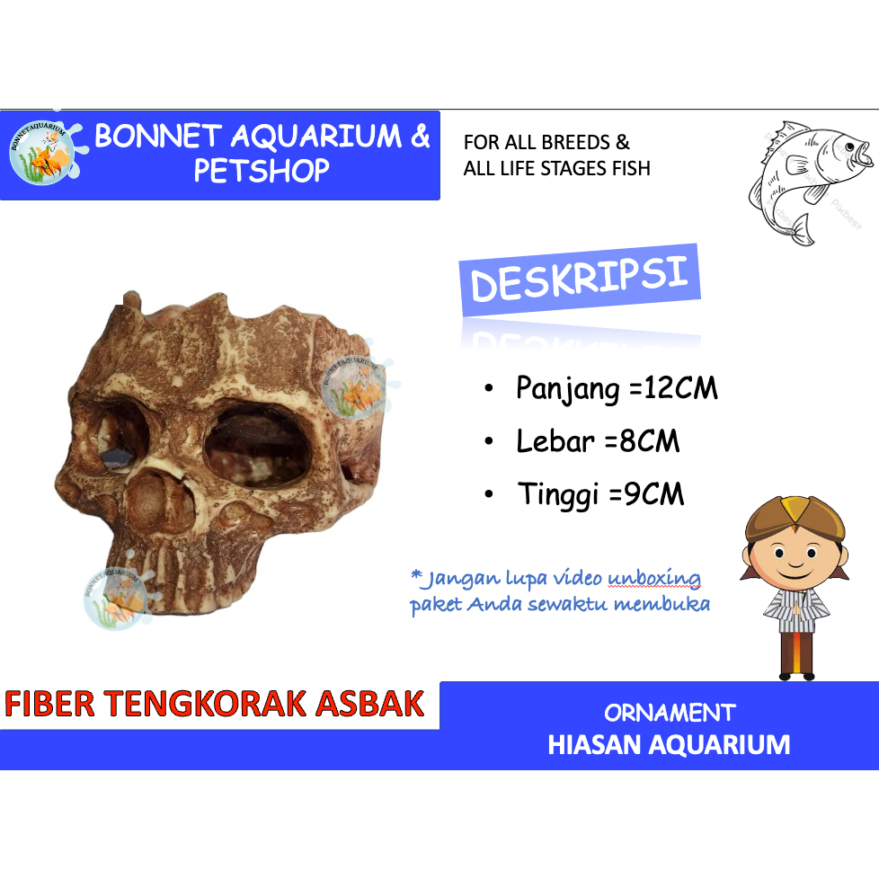 ORNAMEN AQUARIUM FIBER TENGKORAK ASBAK MAINAN HIAS AQUARIUM