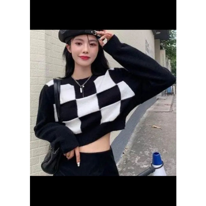 Sweater Yiko Crop Knite Rajut Terbaru