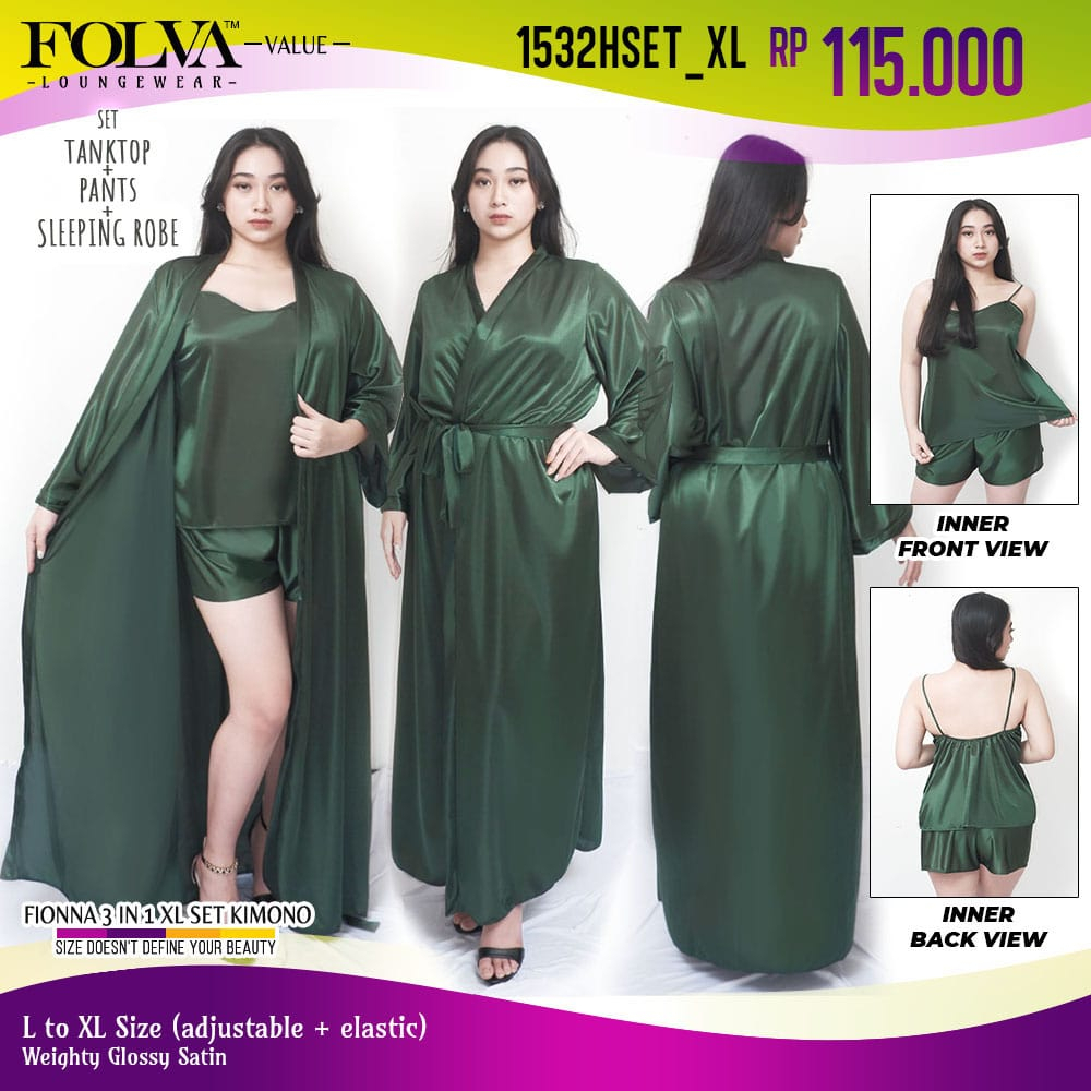 FOLVA kimono panjang set tanktop celana satin 1532HSET_XL hijau jumbo