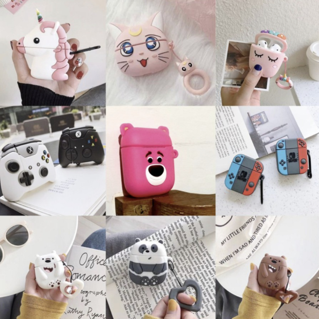 Case Airpods 2 3D Premium Gen 1 Lucu Karakter Inpods 12 Polos Hitam i12 Boba Minnie Toothless