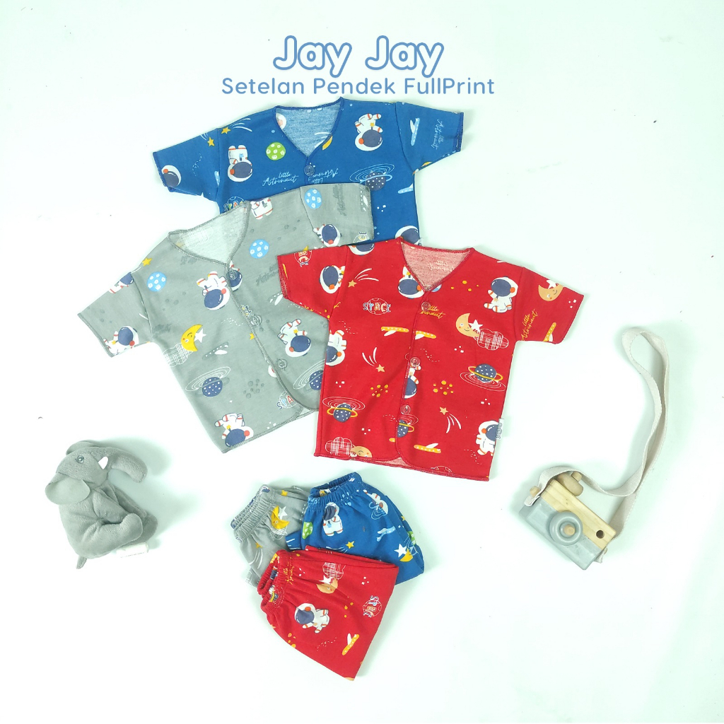 JAYJAY BABY 3PCS ASTROUNOUT SERIES SETELAN LENGAN PENDEK - SETELAN LENGAN PENDEK BAYI BARU LAHIR DENGAN MOTIF ASTRONOT ISI 3 PASANG