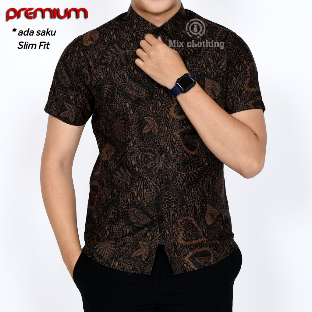 LBS 600 BAJU BATIK PRIA SLIMFIT KEMEJA LENGAN PENDEK LUIGI BATANI