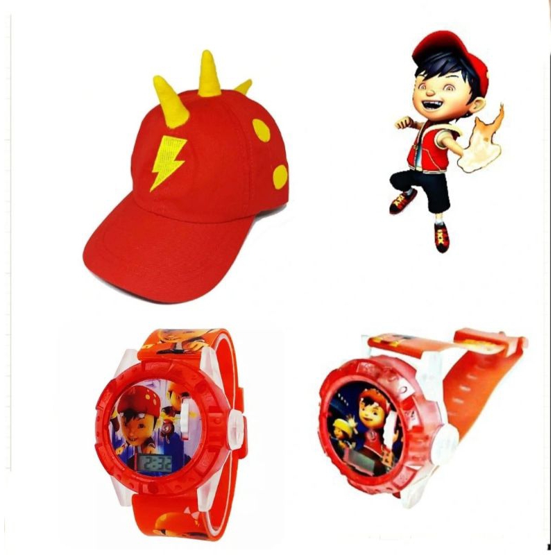 (Cod)Jam Tangan Laser Boiboy+Topi BoBoiboy 1 Paket Hemat Murah(Dikirik Jakarta)