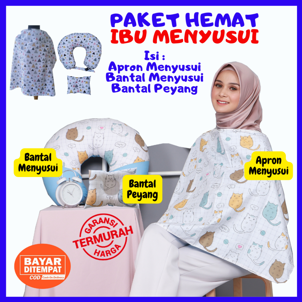 Termurah! Paket Jumbo Bantal Menyusui Bayi Bansu Nursing Pillow + Apron Menyusui Nursing Cover Asi + Bantal Anti Kepala Peyang Bayi