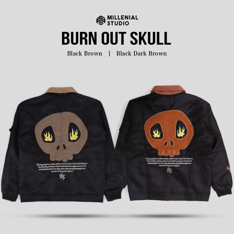 HARRINGTON BURN OUT | JAKET BOMBER SKULL BLACK BORDIR SOUTHERNTRACK ORIGINAL | WORK JACKET | JAKET S