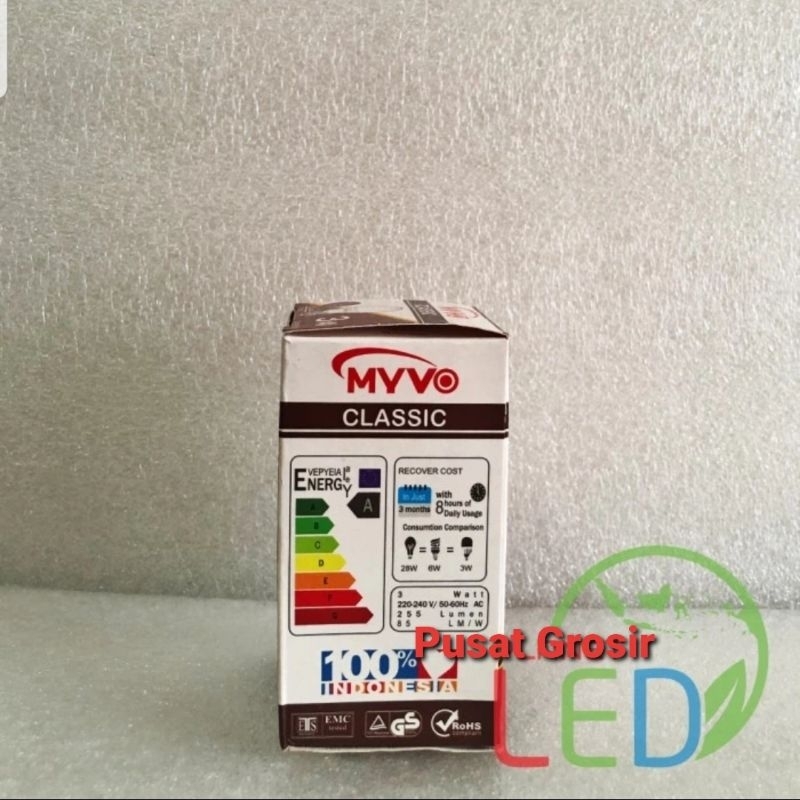 Lampu Led MYVO CLASSIC 3 Watt 3W Garansi 1 Tahun Cahaya Putih Dan Kuning Super Terang