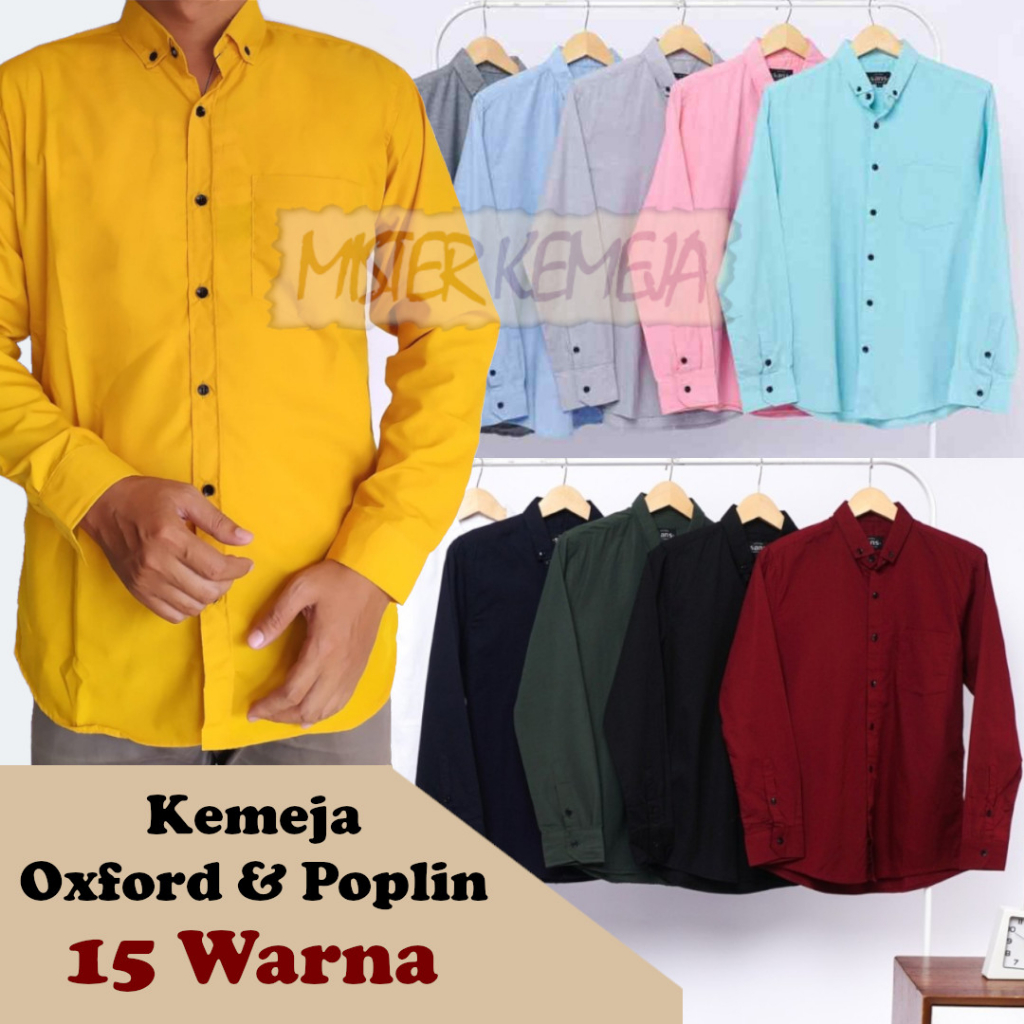 Baju Kemeja Kuning Kunyit Mustard Hem Polos Pria Lengan Panjang Formal Kerja Kasual Katun Premium