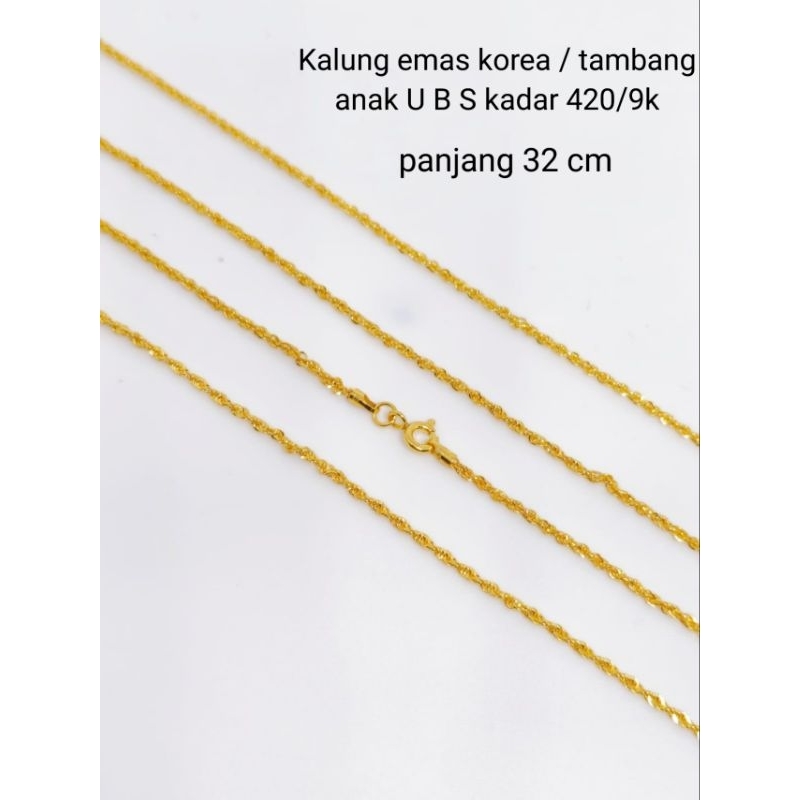 Kalung emas Korea / tambang anak U B S kadar 420/9k