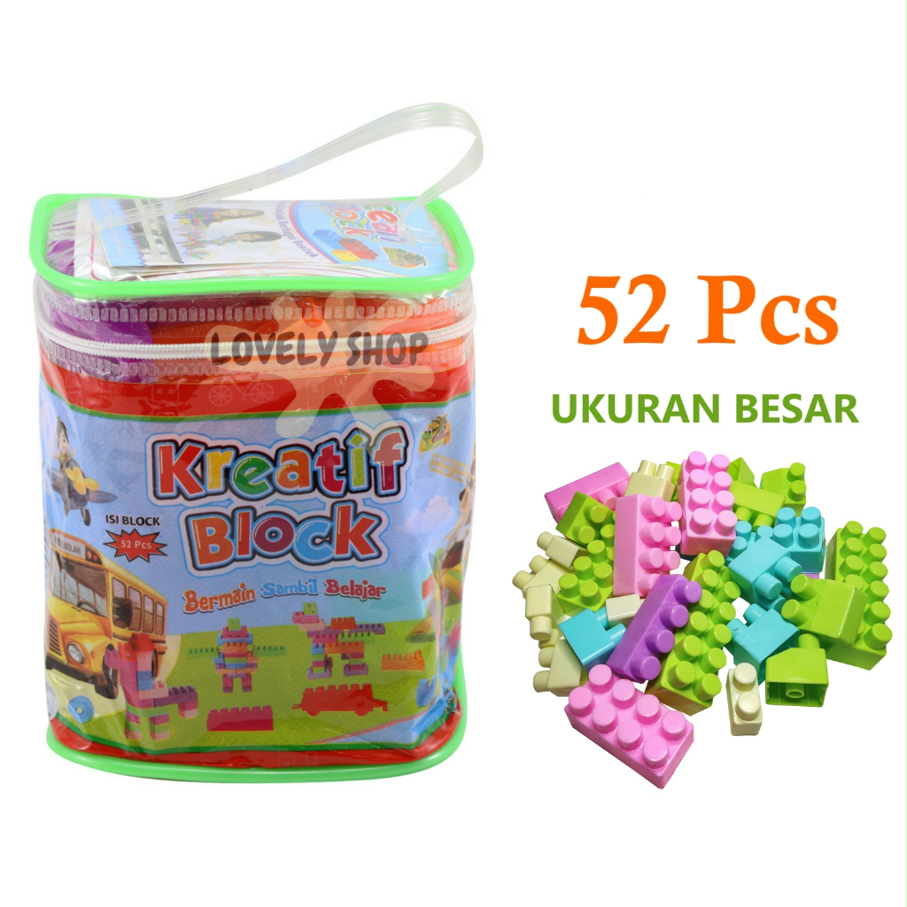 Mainan Anak Edukatif / Edukasi Kreatif Susun Balok Block kolong besar isi 52PCS OCT9206