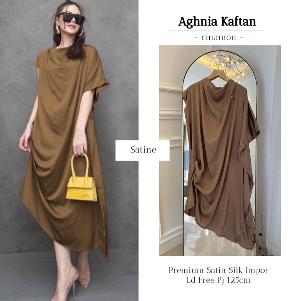 RESTOK AGHNIA KAFTAN POLOS DRESS ORI SATINE 16/4
