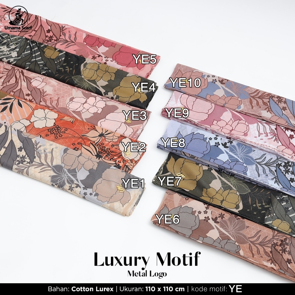 [RANDOM] Jilbab Segiempat LUXURY PRINT UMAMA motif bahan Cotton Lurex original Premium khusus RANDOM CAMPUR  WARNA DAN MOTIF