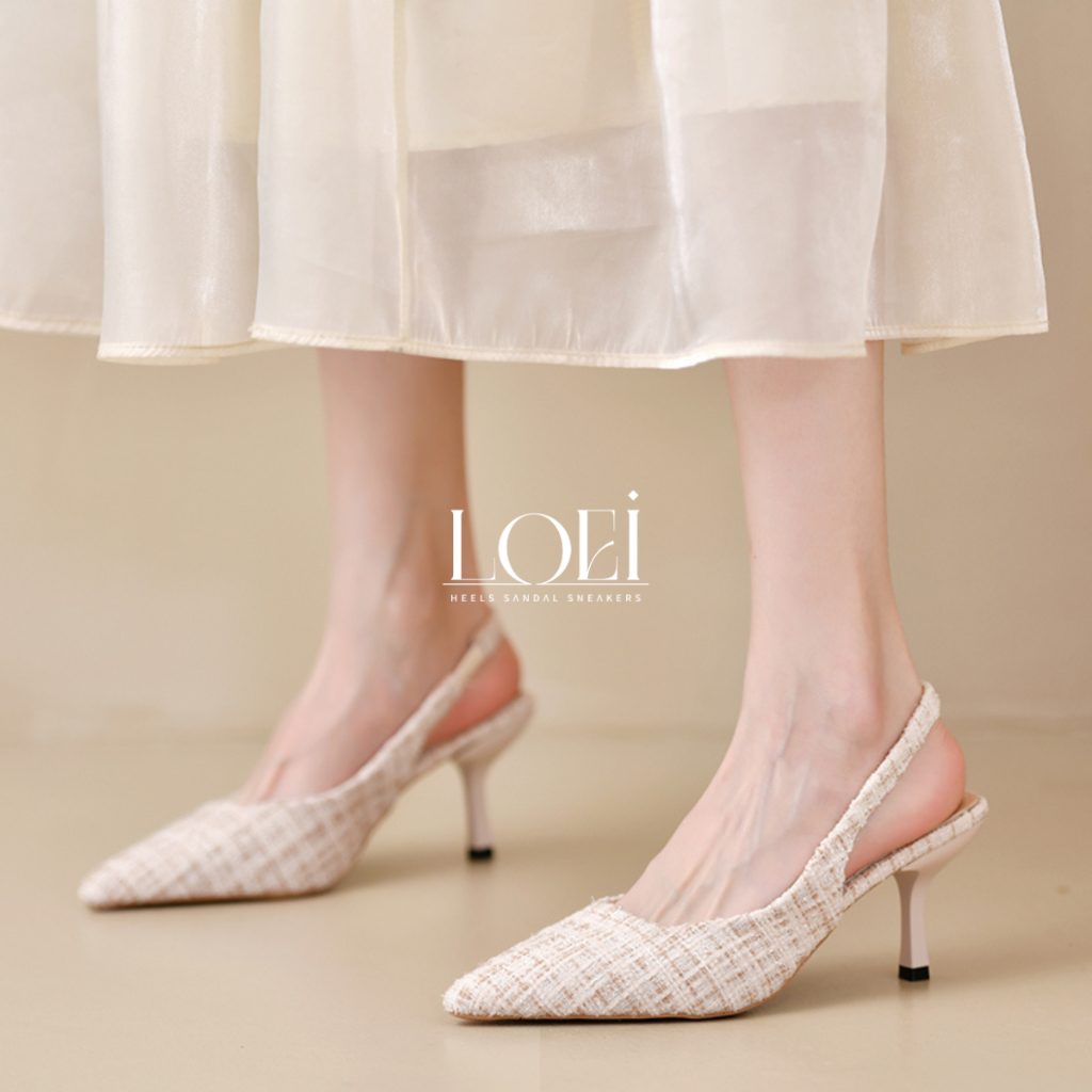 Tweed High Heels Wanita Import Sepatu Hak Tinggi Pesta 8283