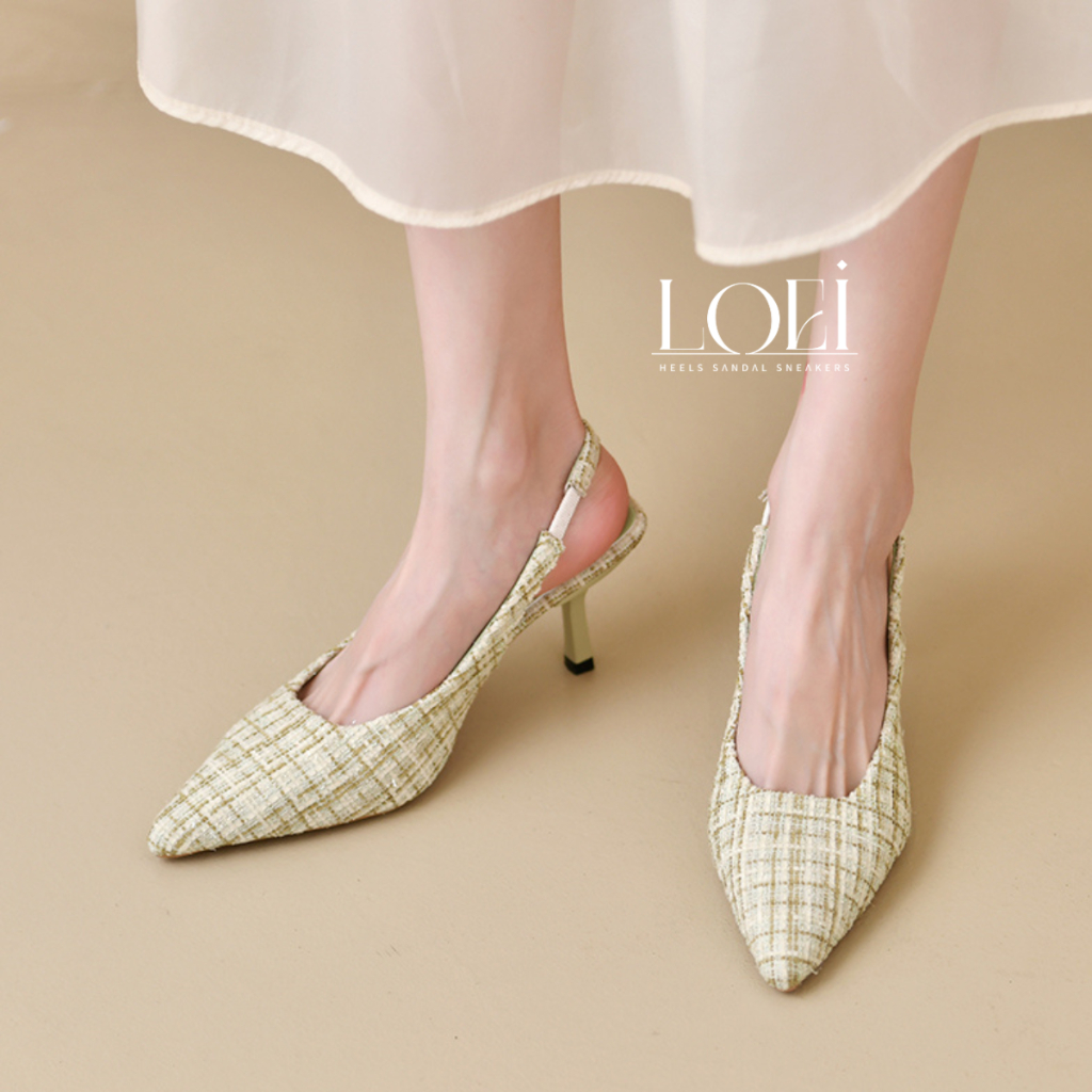 Tweed High Heels Wanita Import Sepatu Hak Tinggi Pesta 8283