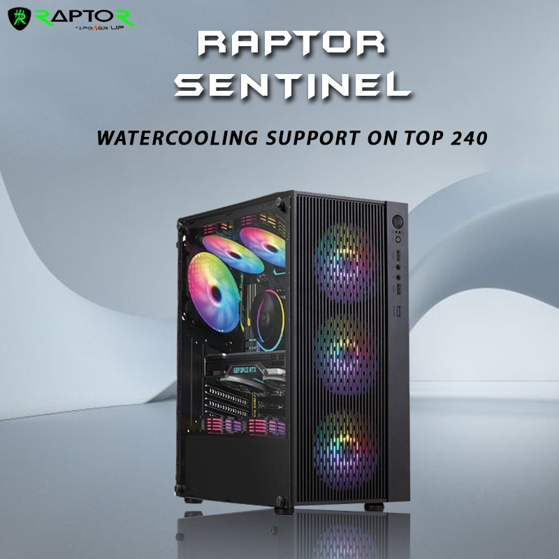 Case PC Gaming Raptor Sentinel Free 3 Fan RGB 120mm ATX Gaming Case