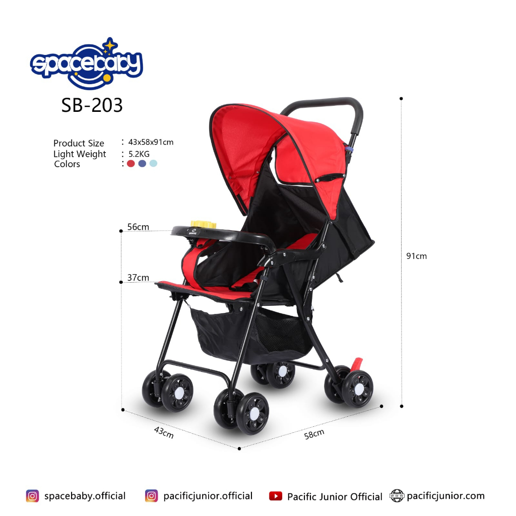 Stroller Balita dan Anak Merk Space Baby SB203 Bisa Dilipat Praktis / Spacebaby 203 kereta dorong bayi