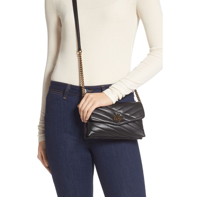 preloved tory burch kira chevron chain wallet black