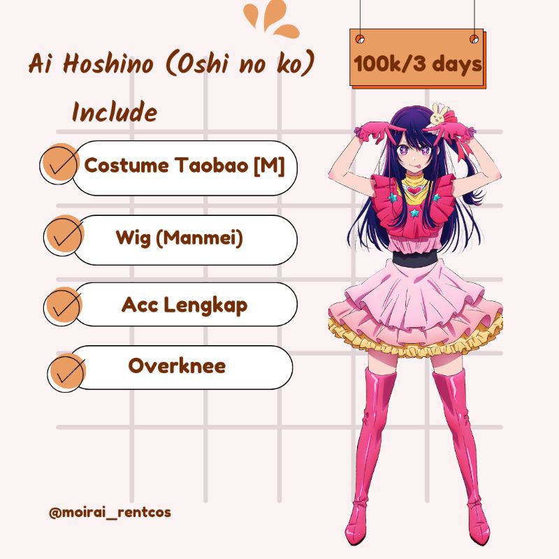 RENTAL COSTUME COSPLAY HOSHINO AI / OSHI NO KO
