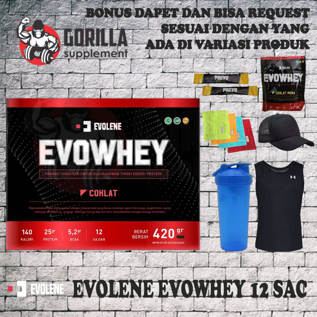 EVOWHEY Coklat Hazelnut 12 Sachet 420 Gram Gr Evolene Whey Protein evo whey