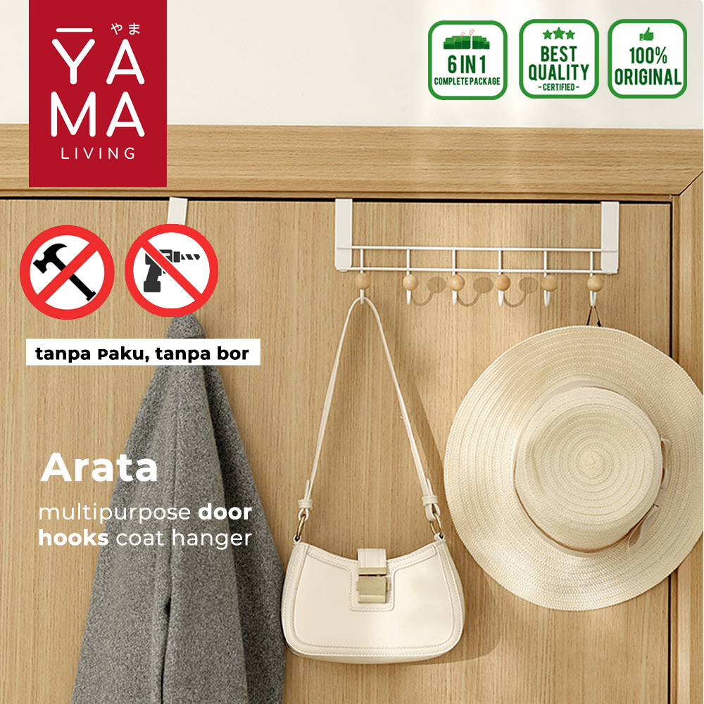 YAMA ARATA Instant 6 Hook Gantungan Baju Belakang Pintu Topi Pakaian Tanpa Paku