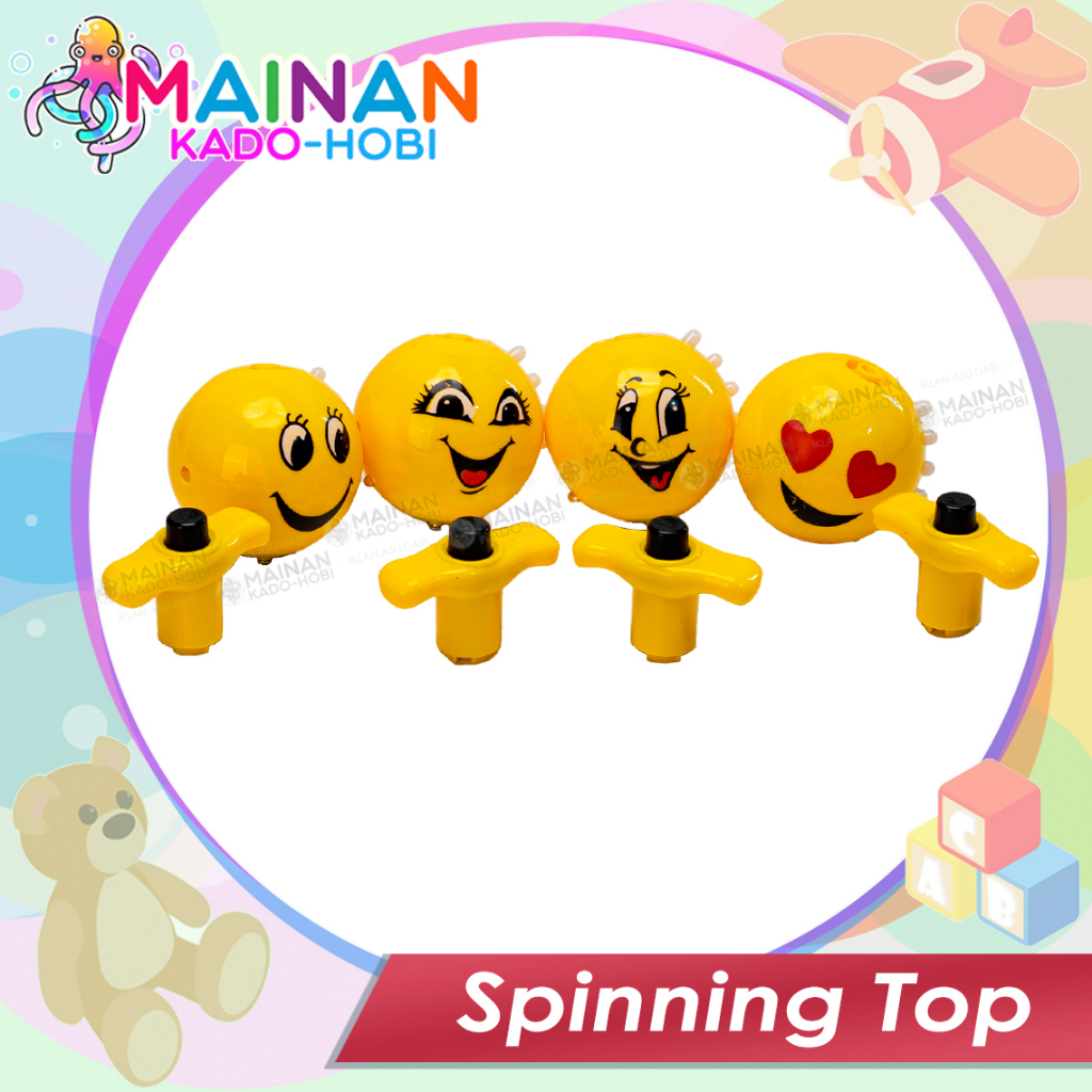 MAINAN ANAK SPINNING TOP GANGSING MUSIK KARAKTER EMOJI SMILE