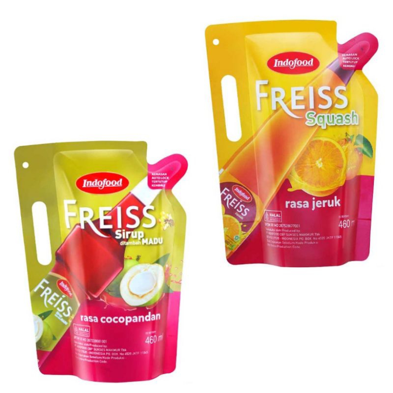 

Freiss Indofood Syrup Pouch Sirup Cocopandan / Squash Jeruk 460 ml