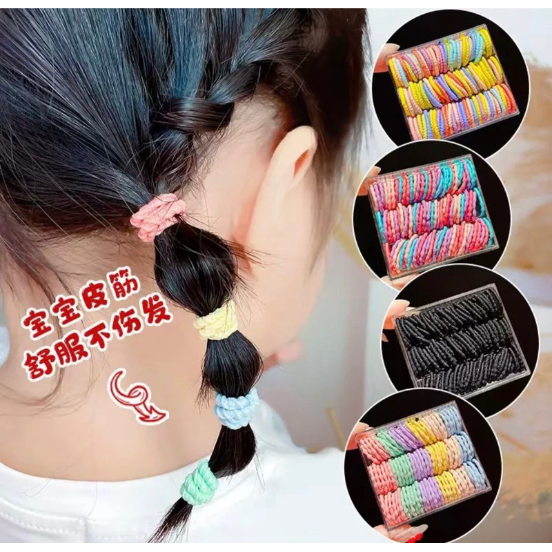 FREE BOX AKRILIC 100pcs ikat rambut tabung premium / ikat rambut korea premium /ikat rambut polos / ikat rambut toples warna /ikat rambut warna warni