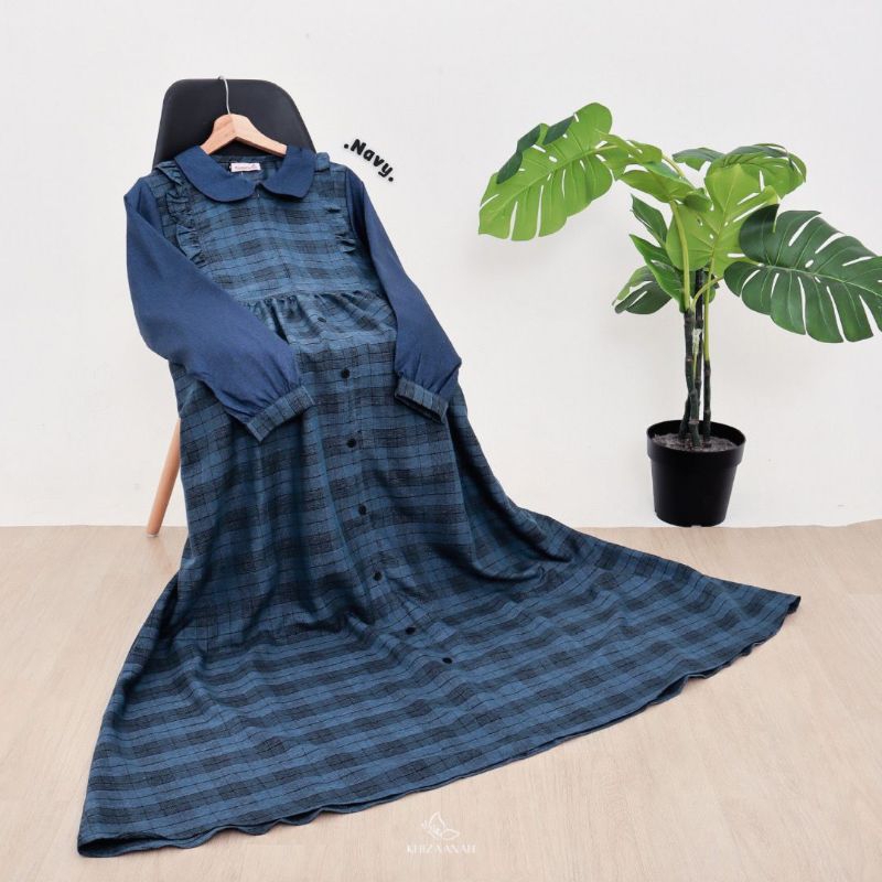 EY- DRESS KATUN MADINAH GAMIS MOTIF TARTAN KOTAK2 CASUAL SYARI BY KHIZANAH