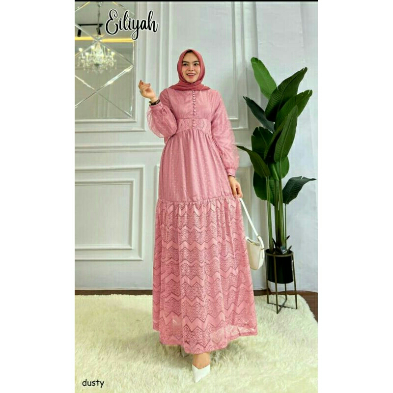 Gamis polos busui cantik pesta fashion maxi dress cewe Bahan brukat maxmara furing ukuran besar new