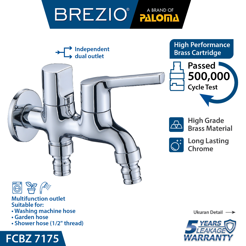 BREZIO FCBZ 7175 Keran Cabang Mesin Cuci Taman Double Tembok Kran Air