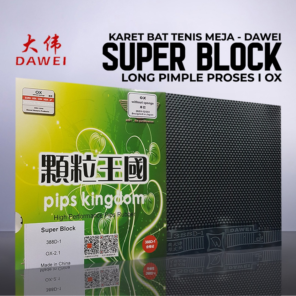 Karet Bat Tenis Meja Dawei Super Block Bintik Panjang 388D-1 Jahat OX