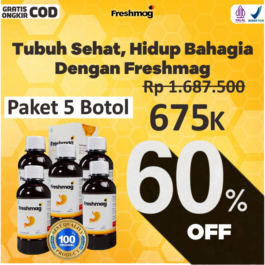 

Paket 5 Botol Freshmag Madu Herbal Alami original Produk Bantu Atasi Masalah Pada Lambung Dan DApat Mengeluarkan Racun Pada Tubuh Volume Isi Per Botol 200 Ml
