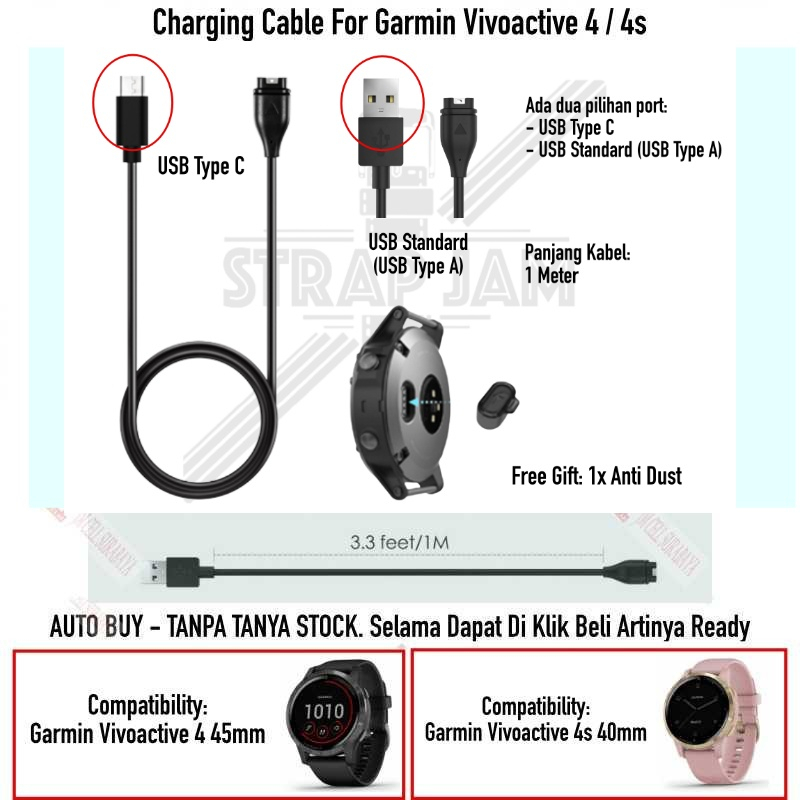 Cable Kabel Charge Charging Data For Garmin Vivoactive 4 45mm / 4s 40mm