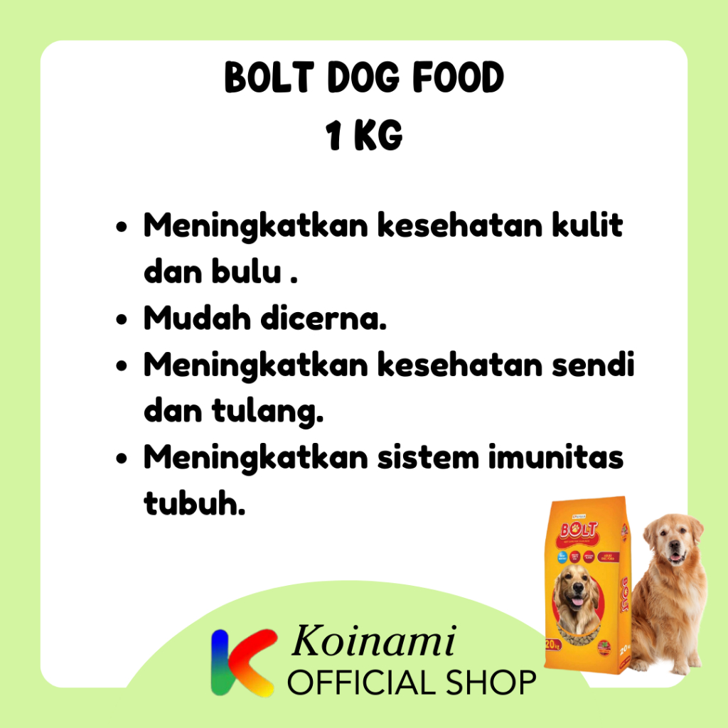 BOLT DOG FOOD 1kg / dogfood / dray food / pakan hewan / makanan anjing/ petshop