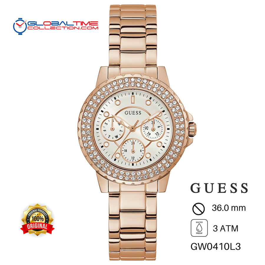 Jam Tangan Wanita GUESS Original GW0410L3 Rantai Rose Gold