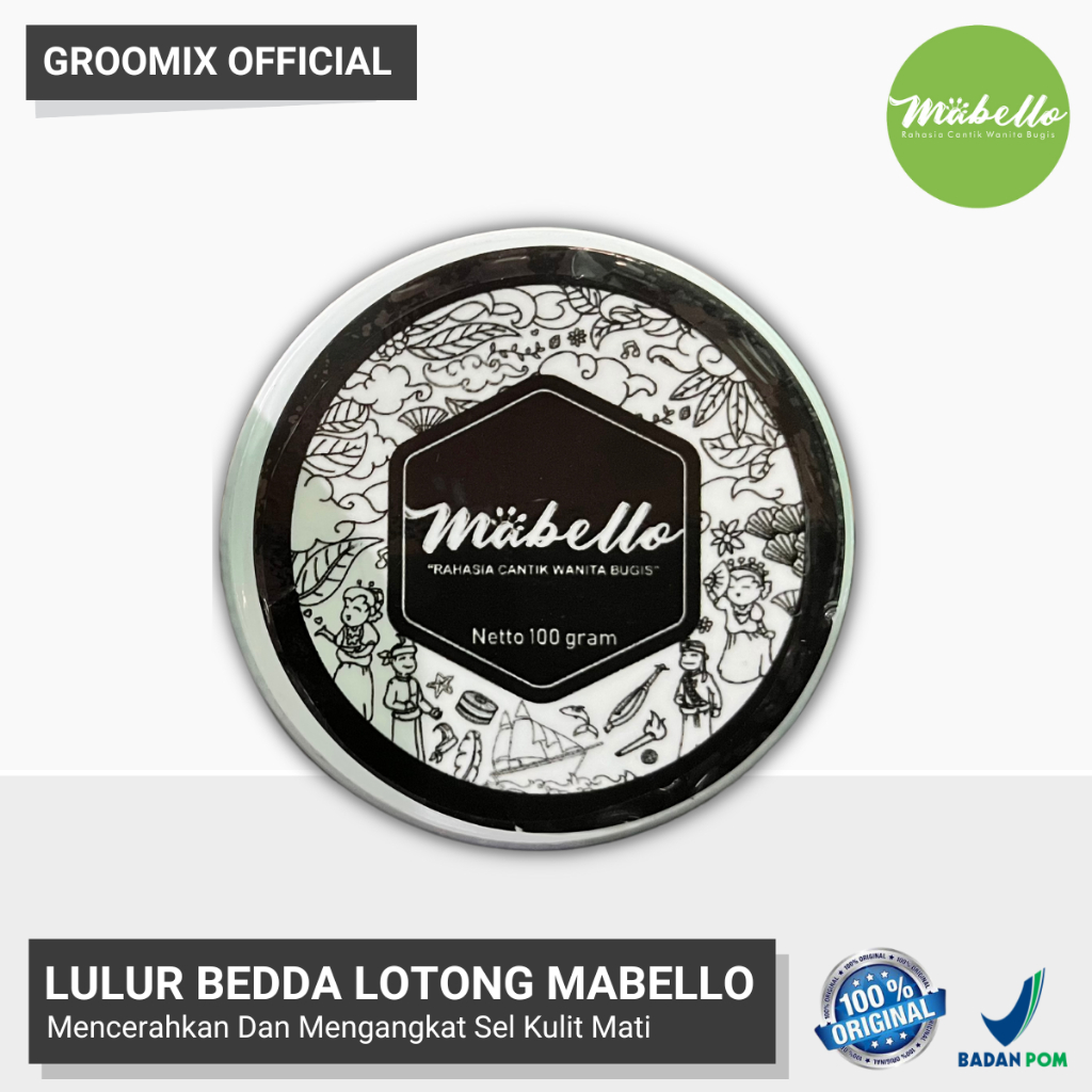 MABELLO LULUR BEDDA LOTONG 100gr Lulur Badan Mabello Pemutih Kulit Badan Penghilang Daki Lulur Alami Halal BPOM