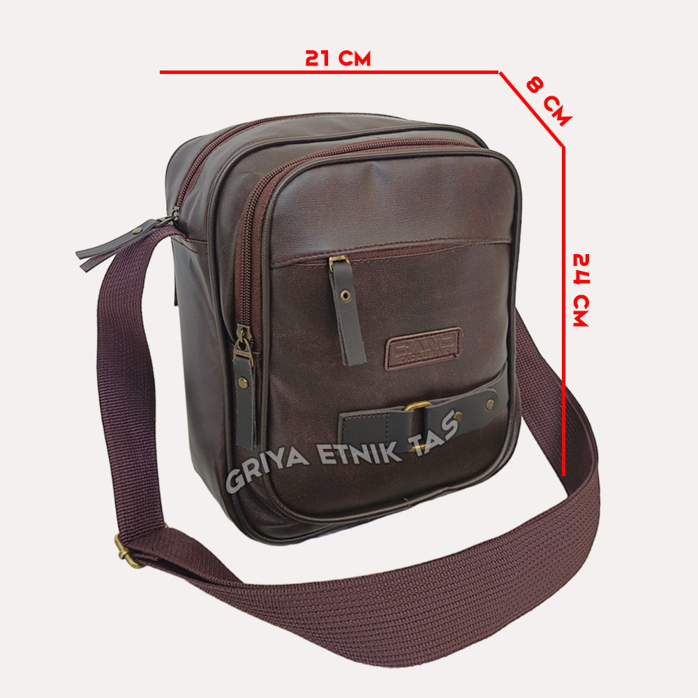 Tas Selempang Pria Kulit Waterproof 2023 Sintetis 10 inch Coklat Cano