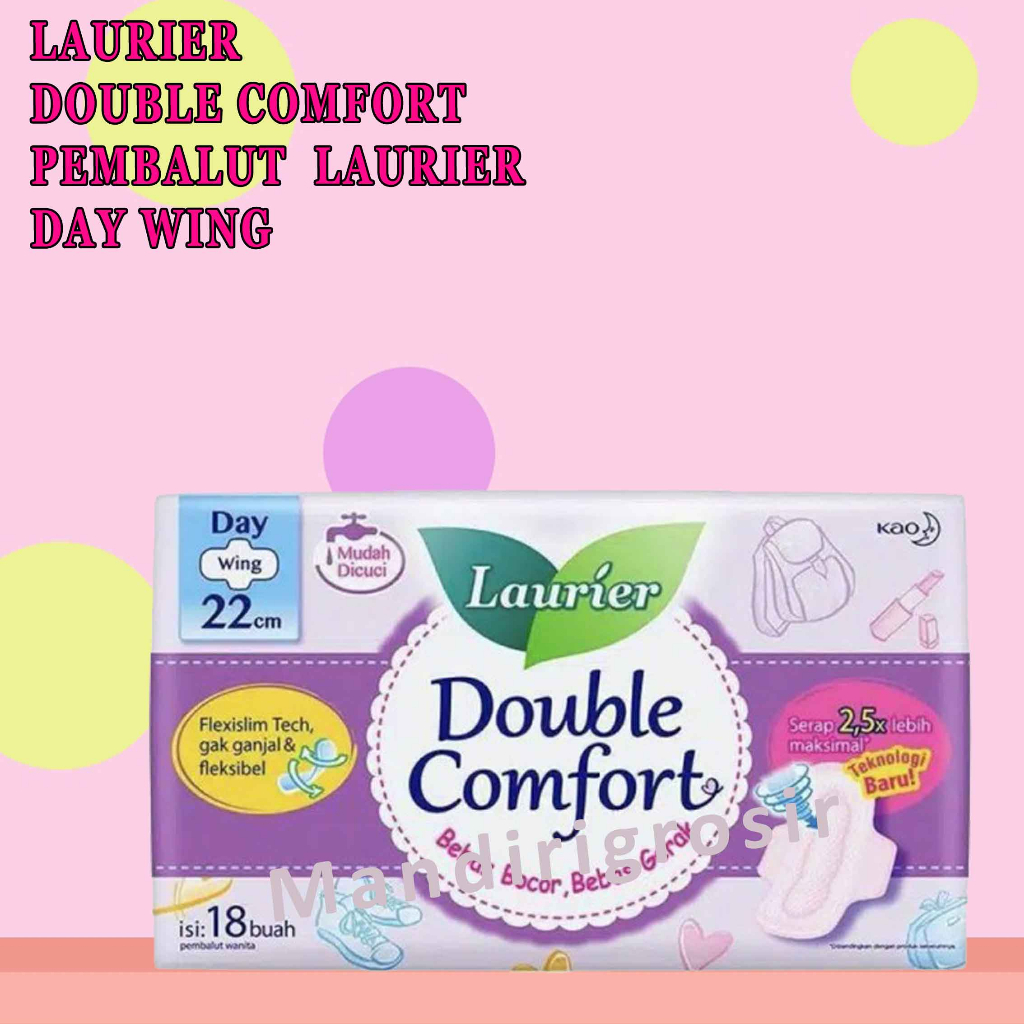 Pembalut laurier* Laurier Double Comfort* Day Wing 22cm* Isi 18 buah