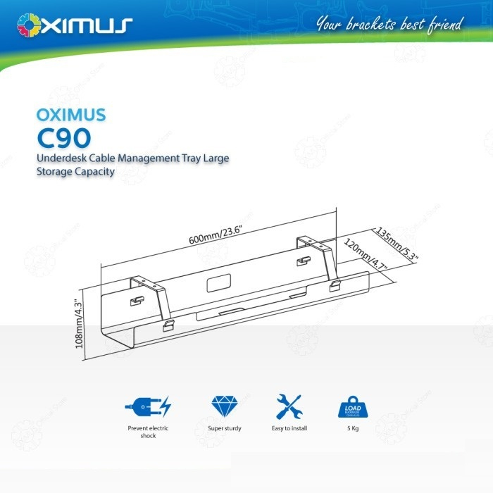 OXIMUS C90 Underdesk Cable Management Tray Large Storage Capacity