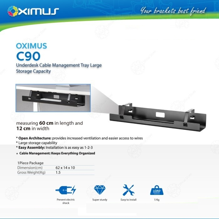 OXIMUS C90 Underdesk Cable Management Tray Large Storage Capacity
