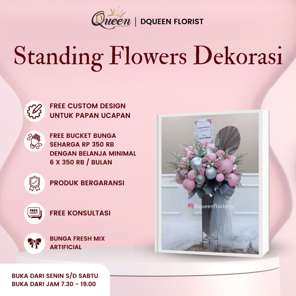 DQueen Florist Standing Flower Bunga Dekorasi Wedding Flowers Besi