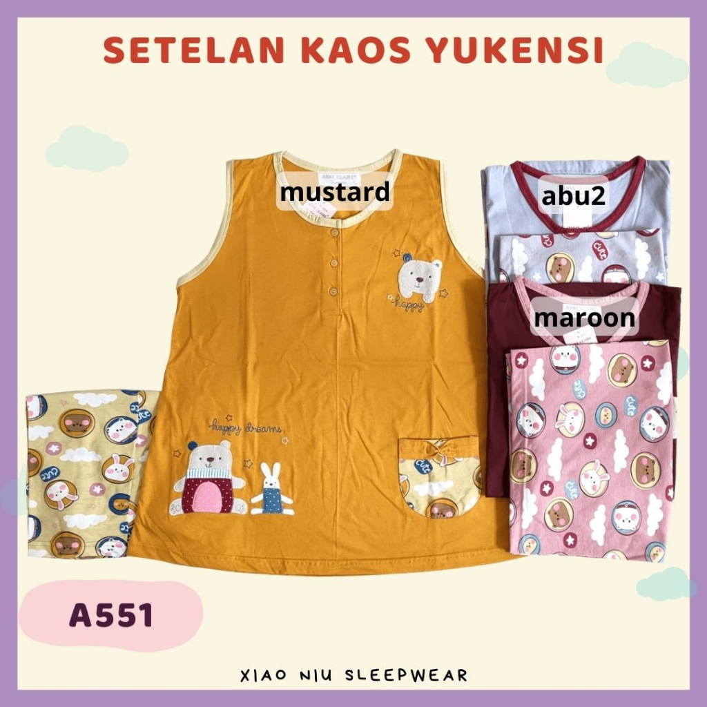 Setelan Pendek Kutung Wanita Kancing Depan Kaos Premium / Baju Tidur Yukensi Wanita
