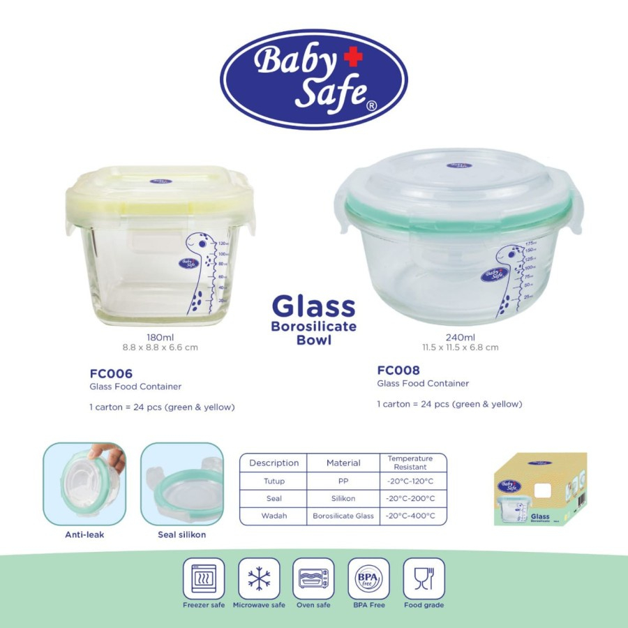 Tempat Penyimpanan Makanan MPASI Bahan Kaca Baby Safe Glass Food Container FC006 / FC008