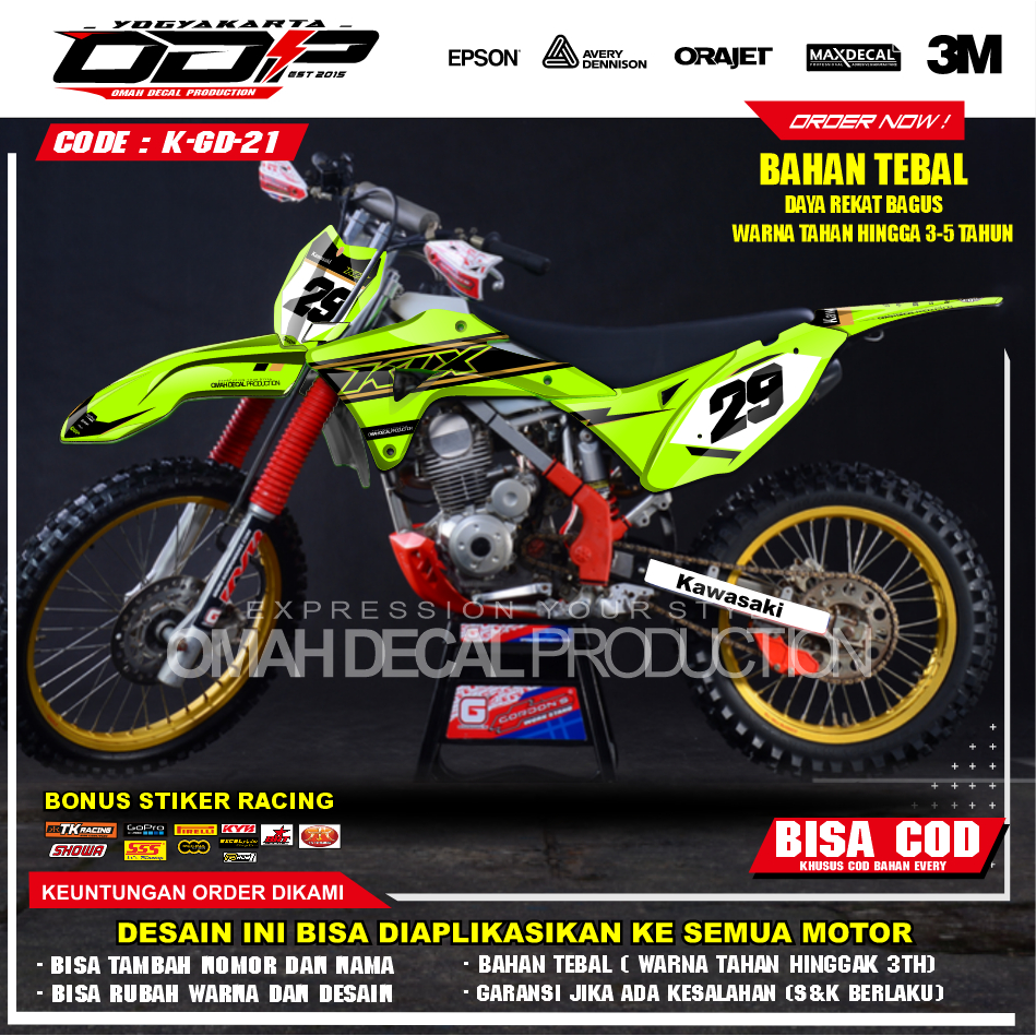 DECAL GORDON FULL BODY AKSESORIS VARIASI STICKER MOTOR KAWASAI KLX GORDONS DEKAL MOTIF SUPERMOTO STI