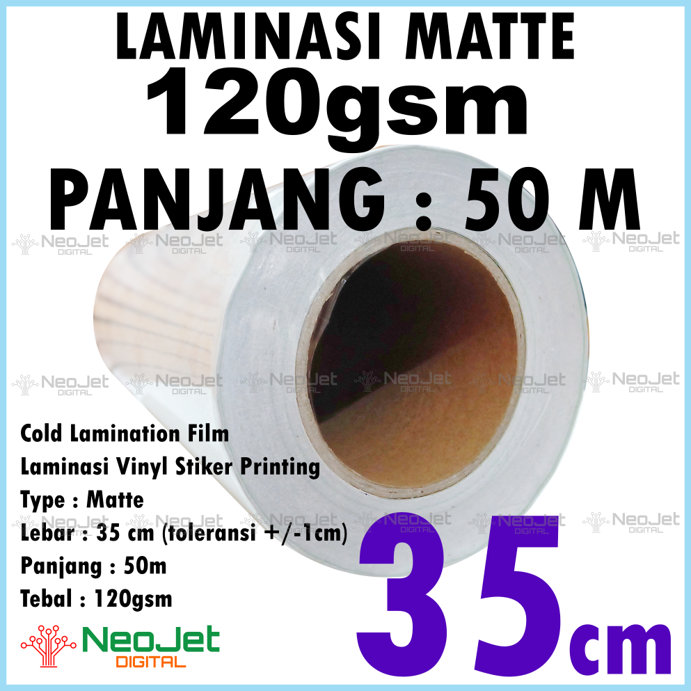 

Laminasi Dingin Matte Mate Doff Doft Buram 120 gsm lebar 35 cm panjang 50 meter