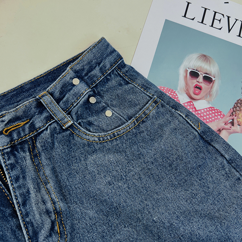 Celana Jeans Wanita High Waist Korean Style Loose Celana loose Blue gelap Jeans