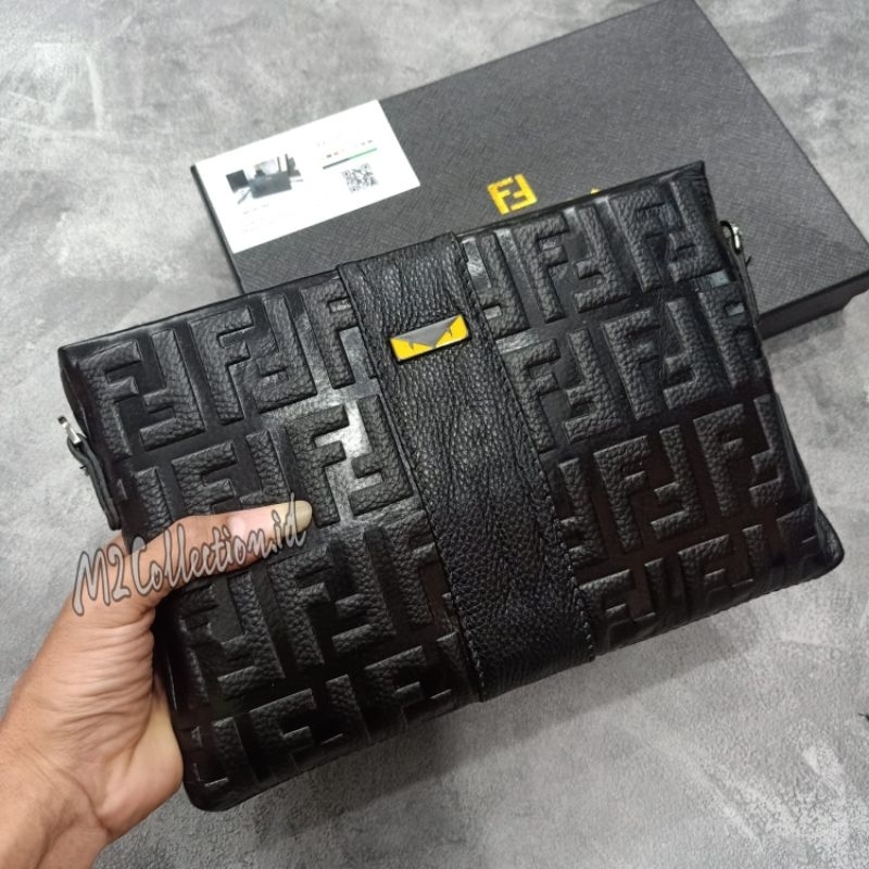 Clutch Fendi Leather Embos Tas Tangan Kulit Asli Import