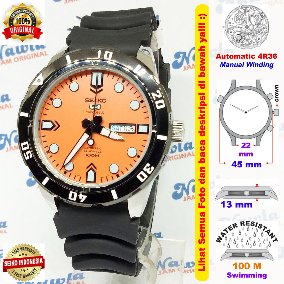 Seiko 5 Sports SRP675K1 Orange Dial - Jam Tangan Pria SRP675