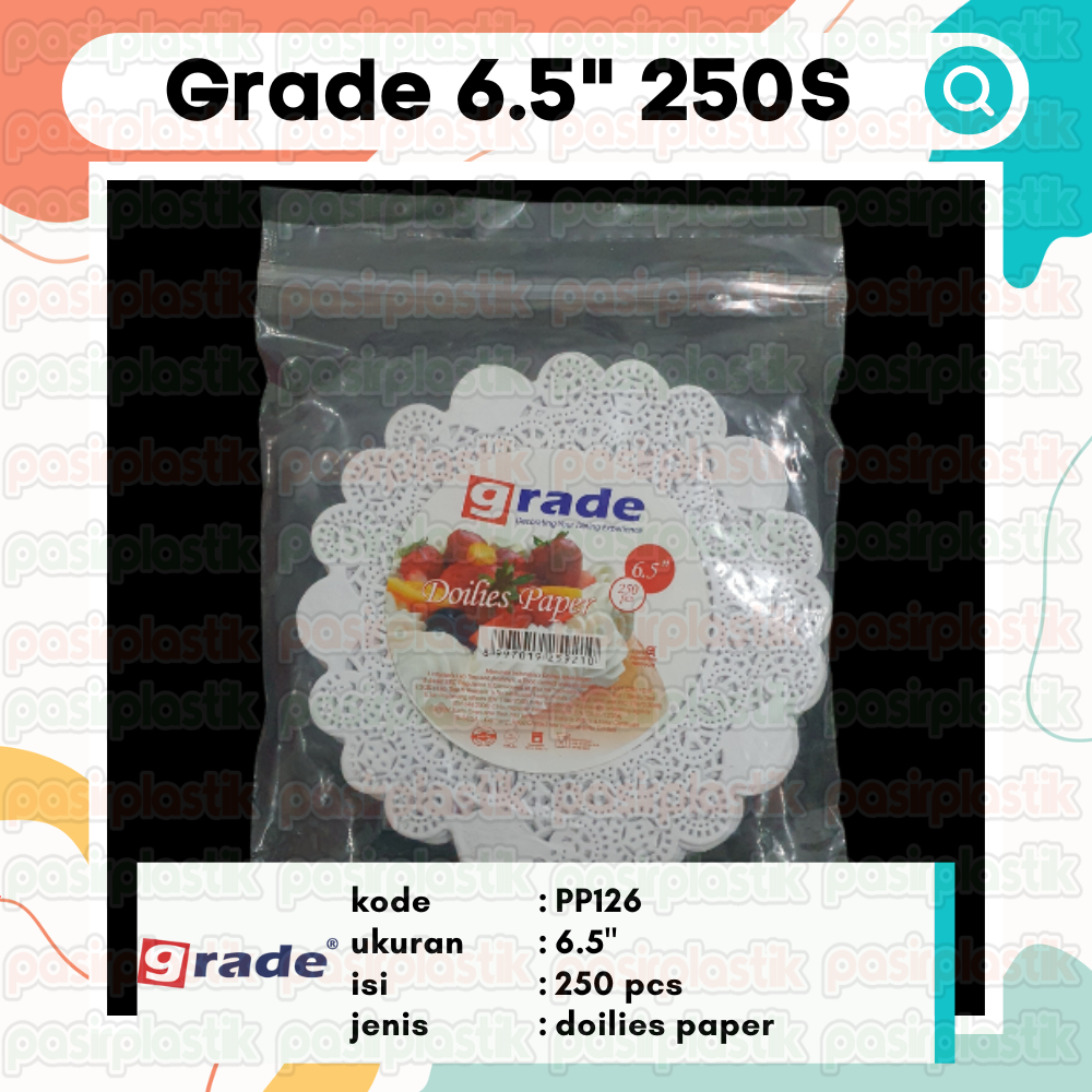 Grade 6.5" 250S || PP126 || Doilies Paper Grade 6.5" Diameter 16.5 cm Isi 250 Lembar Renda Putih || 