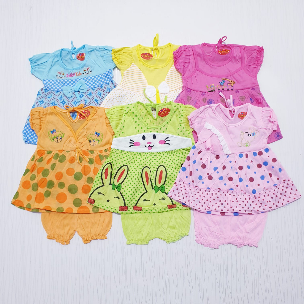 COD Paket 6 Pcs Baju Bayi Perempuan / Setelan Anak Dress Bayi Cyandclothing