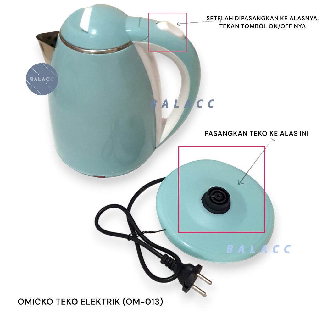 Teko Listrik 2 Liter Stainless Steel Omicko Pemanas Air Electric Kettle Ketel Besar Otomatis 500 Watt